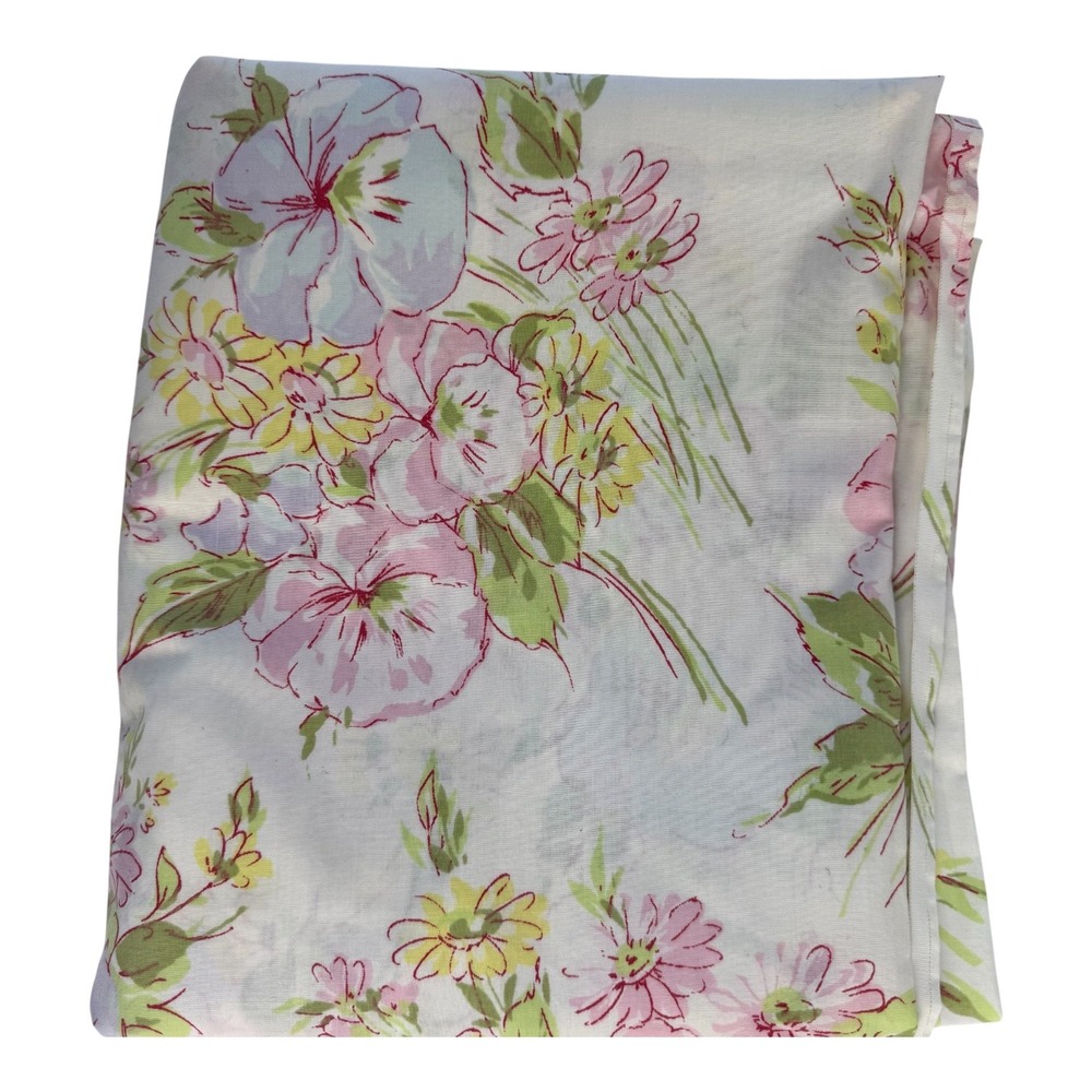 2 Vintage Pequot Double Flat Sheets Floral No Iron Percale Pink Yellow Made USA